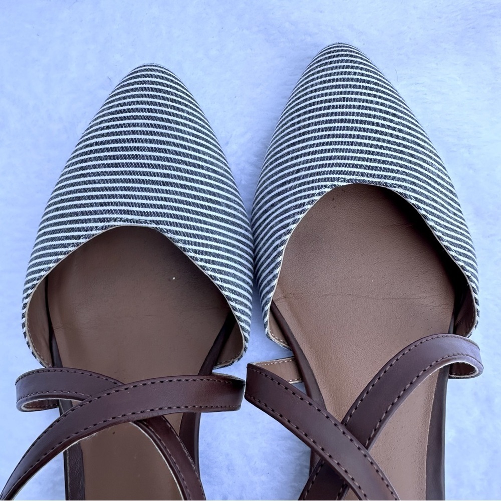 Indigo Striped Blue and White Sandals with Brown Straps - Picture 6 of 6